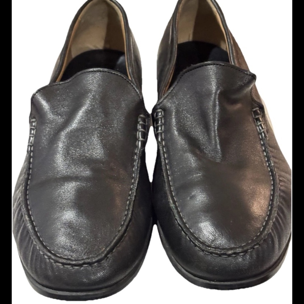 SHEEPSKIN Johnston & Murphy Black Leather Slip-On Loafers /padded insole